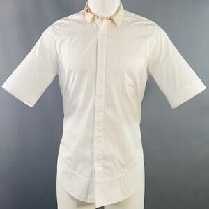 HAIDER ACKERMANN Size S White Cotton Hidden Placket Short Sleeve Shirt
